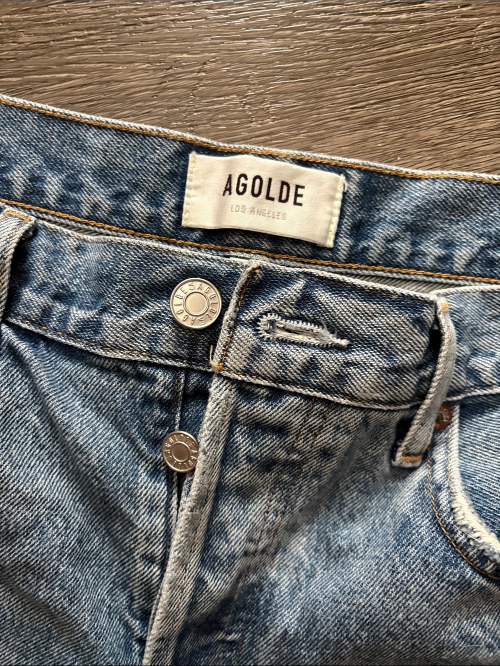 Agolde Light Wash Distressed Jean Shorts - Picture 3 of 6